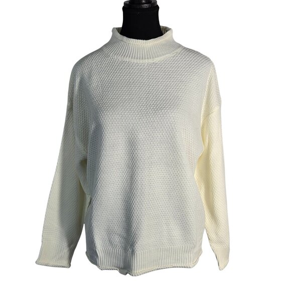 NWOT | Off White Cream Waffle Knit Mock Neck Sweater Pullover Cozy | Medium - Picture 1 of 5